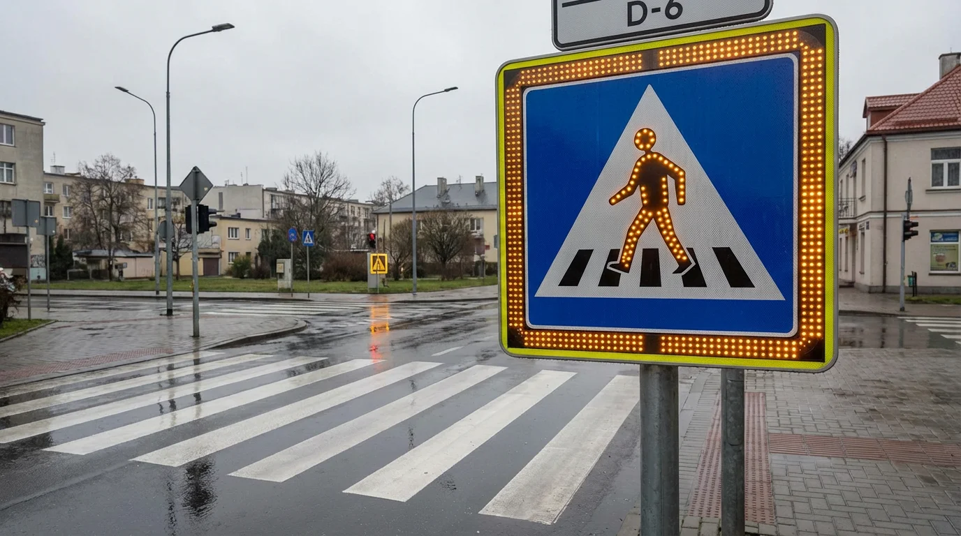 aktywny znak D6 z kroczącym ludzikiem